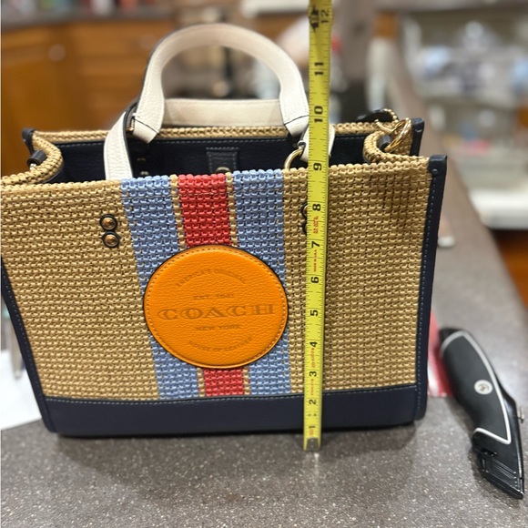 Coach Multicolor Woven Straw Satchel with Leather Trim - Picture 12 of 12